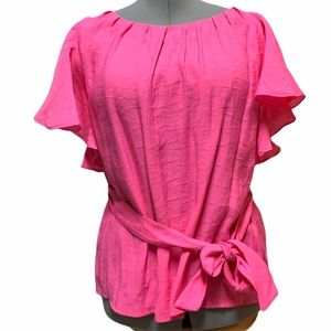 Due Per Due Pink Short Sleeve Tie Blouse Size L
